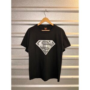 Y2k 2001 Black Superman Logo DC Comics Warner Bros Graphic Tee Size M